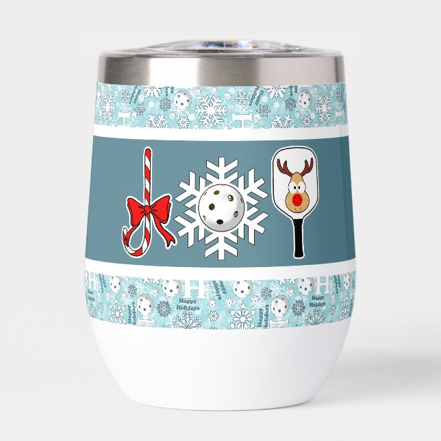 Pickleball Christmas Joy Snowflake Blue and White (Front)