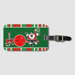 Pickleball Christmas Joy Snowflake Red and Green Luggage Tag