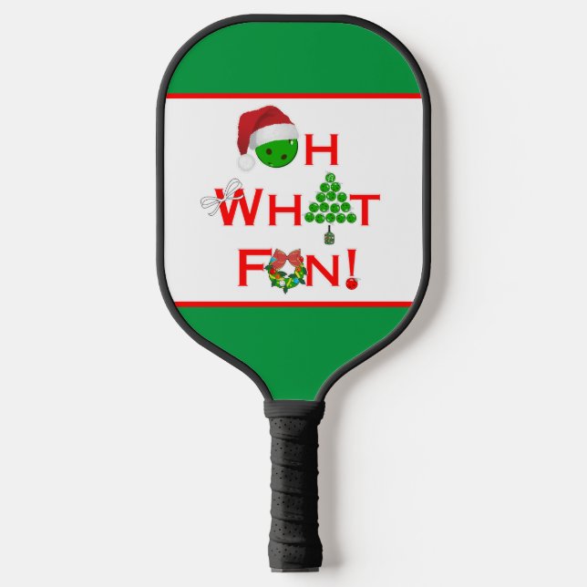 Pickleball Christmas Oh What Fun Red Green White  Pickleball Paddle (Front)