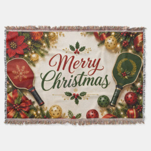 Pickleball Christmas on Court  Throw Blanket