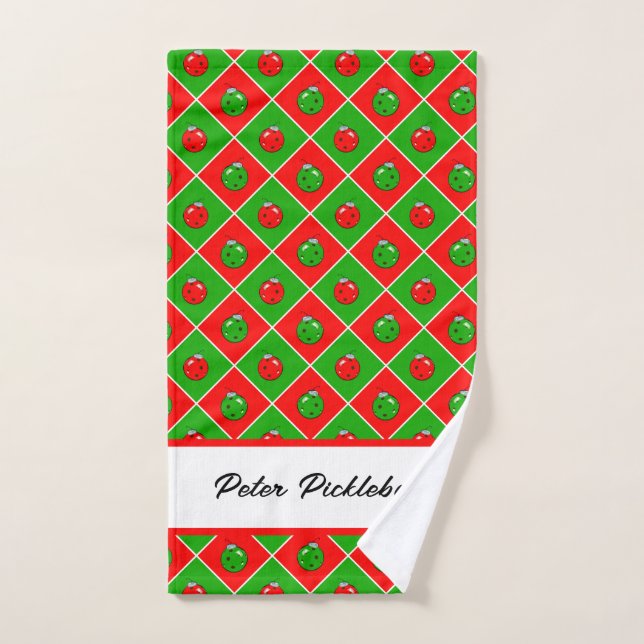 Pickleball Christmas Ornaments Checks Personalized Hand Towel (Hand Towel)