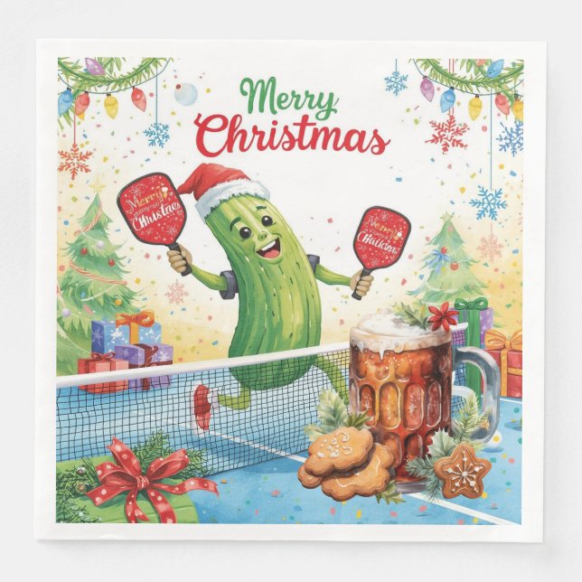 Pickleball Christmas Party with Beer  Napkin (Front)