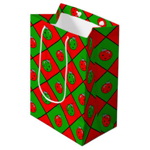 Pickleball Christmas Red and Green Ornament Checks Medium Gift Bag