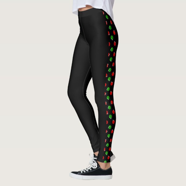 Pickleball Christmas Red and Green Ornaments Black Leggings (Left)