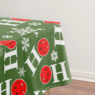 Pickleball Christmas Red Green Snowflakes Ho Ho Ho Tablecloth