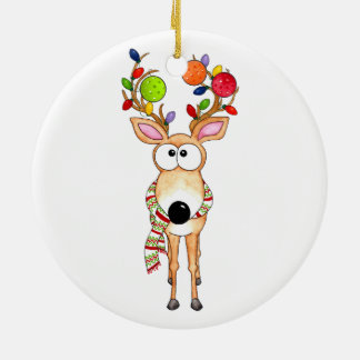 Pickleball Christmas Reindeer Ceramic Ornament