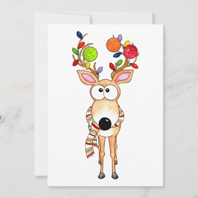 Pickleball Christmas Reindeer Holiday Card (Front)