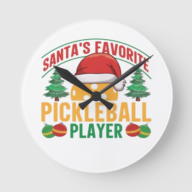 Pickleball Christmas  Round Clock (Front)