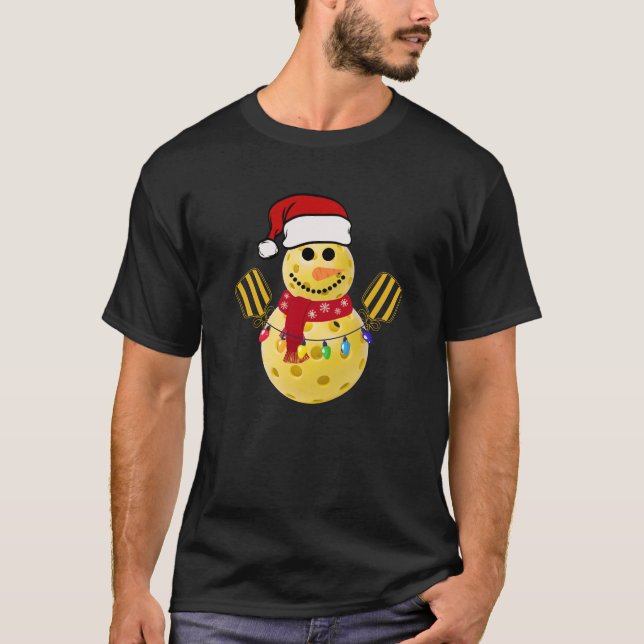 Pickleball Christmas Snowman Funny T-Shirt Gift (Front)