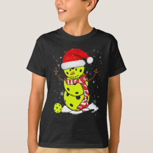 Pickleball Christmas Snowman With Santa's Hat T-Shirt