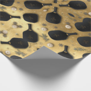 Pickleball Christmas themed Black and Gold Wrapping Paper
