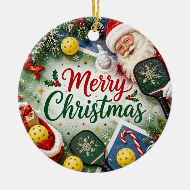 Pickleball Christmas themed  Ceramic Ornament (Front)
