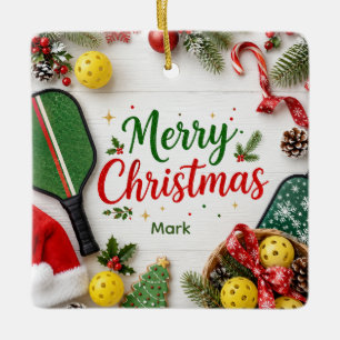 Pickleball Christmas themed  Ceramic Ornament