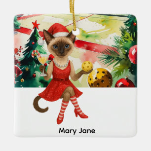 Pickleball Christmas themed for Cat Lovers Ceramic Ornament