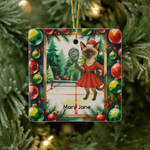 Pickleball Christmas themed for Cat Lovers Ceramic Ornament