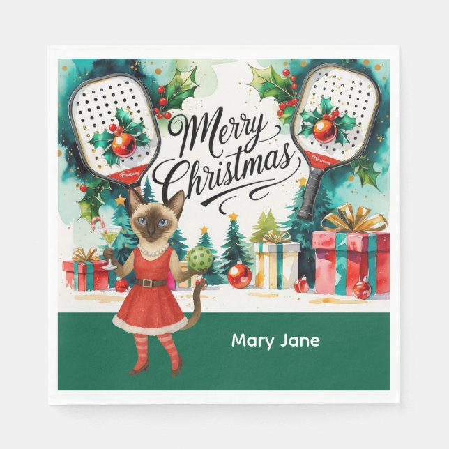 Pickleball Christmas themed for Cat Lovers Napkin (Front)