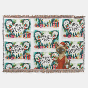 Pickleball Christmas themed for cat lovers Throw Blanket