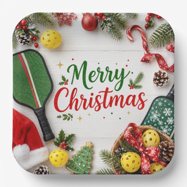 Pickleball Christmas themed  Paper Plate (Front)