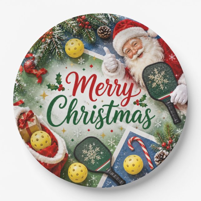 Pickleball Christmas themed  Paper Plate (Front)