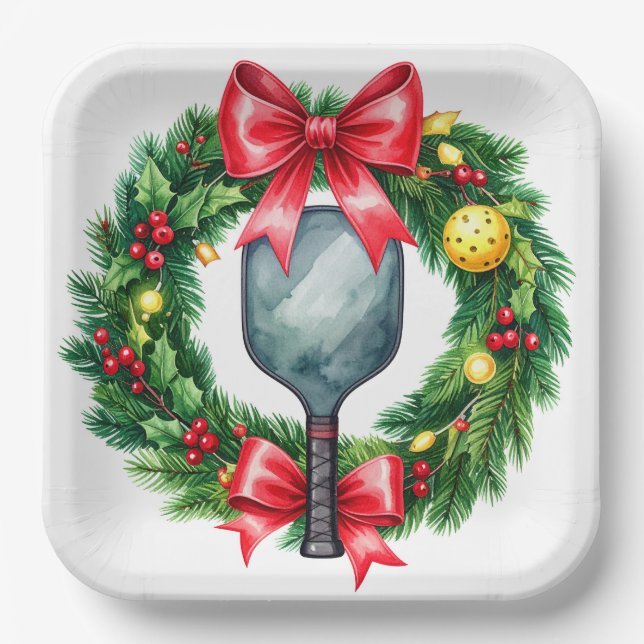 Pickleball Christmas themed  Paper Plate (Front)
