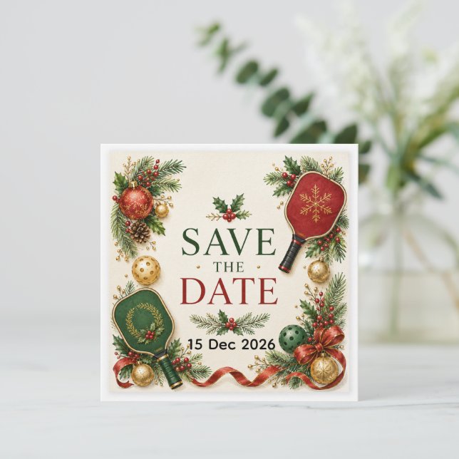 Pickleball Christmas themed  Save The Date (Standing Front)