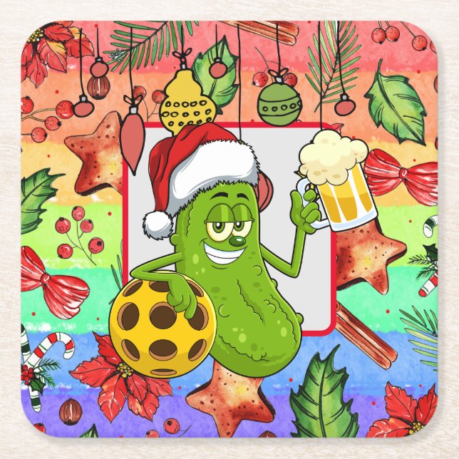 Pickleball Christmas themed  Square Paper Coaster (Front)