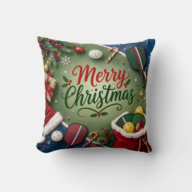 Pickleball Christmas themed  Throw Pillow (Front)