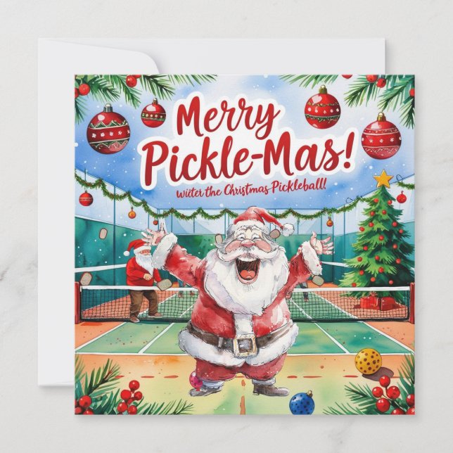Pickleball Christmas themed with Santa Claus Holiday Card (Front)