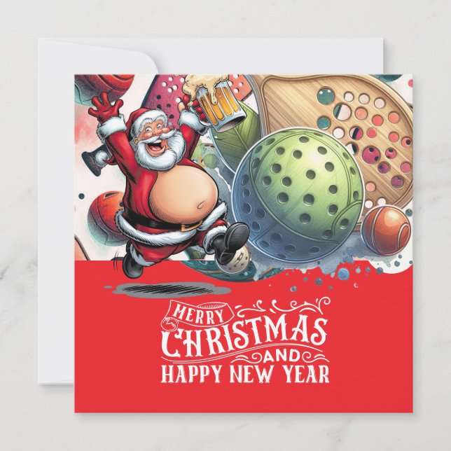 Pickleball Christmas themed with Santa Claus Holiday Card (Front)