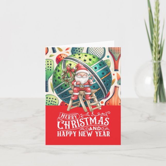 Pickleball Christmas themed with Santa Claus Holiday Card (Front)