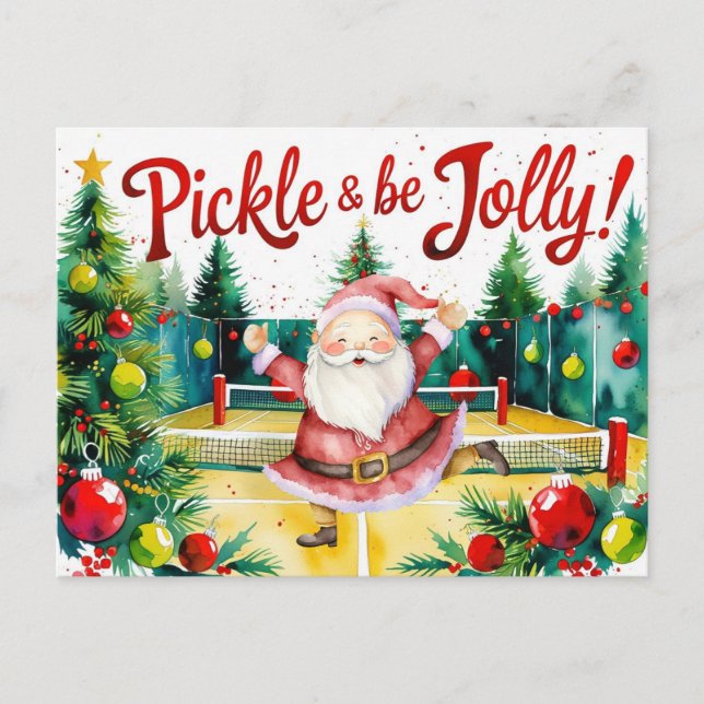 Pickleball Christmas themed with Santa Claus Holiday Postcard (Front)