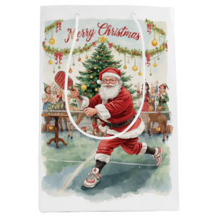 Pickleball Christmas themed with Santa Claus Medium Gift Bag