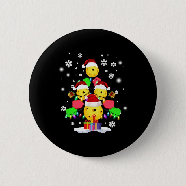 Pickleball Christmas Tree Santa Pickleball Lights 2 Inch Round Button (Front)