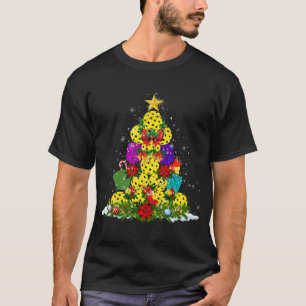 Pickleball Christmas Tree Santa Xmas Lights T-Shirt
