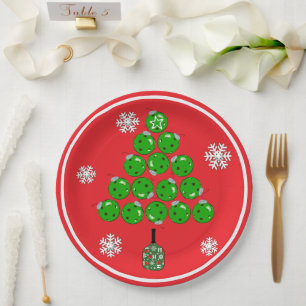 Pickleball Christmas Tree Xmas Party Paper Plate