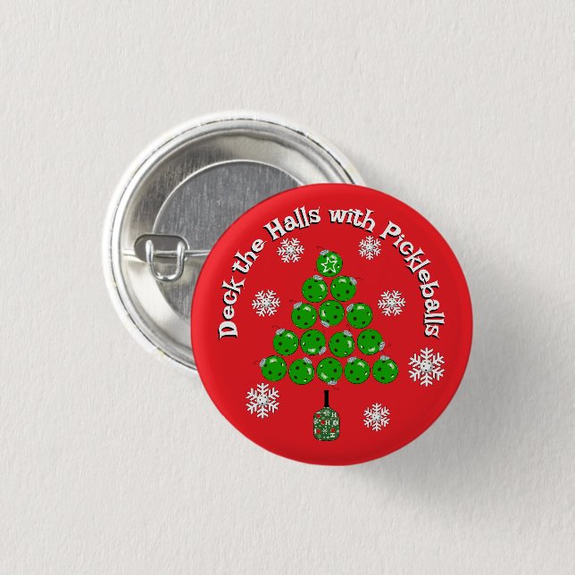 Pickleball Christmas Tree Xmas Party Personalized 1 Inch Round Button (Front & Back)