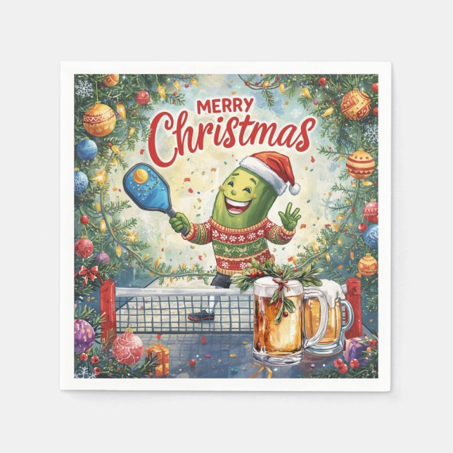 Pickleball Christmas with Beer for Christmas Party Napkin (Front)