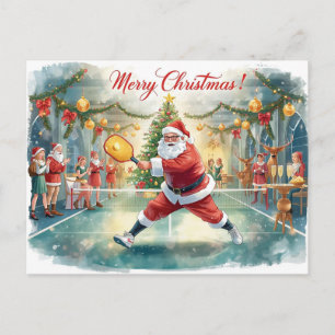 Pickleball Christmas with Santa Merry Christmas Holiday Postcard