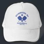 Pickleball Club Pickleball Paddle & Ball Custom Trucker Hat<br><div class="desc">Show your love of the game with this awesome pickleball hat. Easily add your custom text by clicking on personalize. Perfect for town courts,  pickleball clubs,  private backyard courts and pickleball friends and trips.</div>