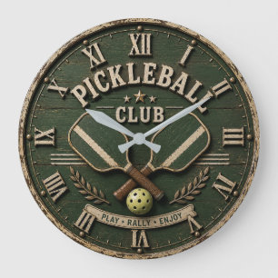 Pickleball Club Rustic Vintage Pickleball Paddle Large Clock