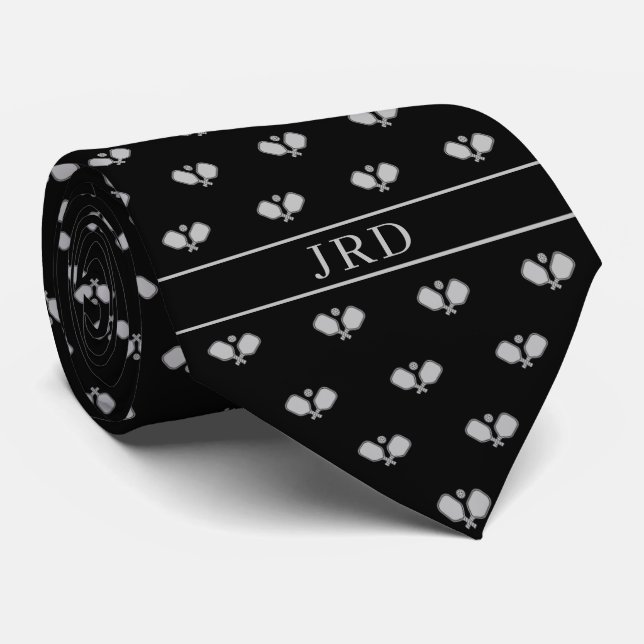 Pickleball Clubs Monogram Nom Cravate noir (Roulé)