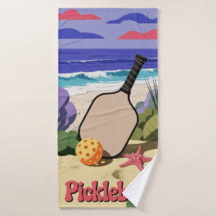 Pickleball Coastal Paddle Scene With Starfish Bath Towel