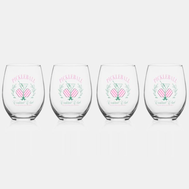 Pickleball Cocktail Club Stemless Wine Glass (Front)
