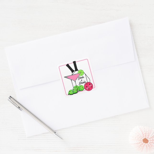 Pickleball Cocktails Dinks & Drinks Personalized Square Sticker (Envelope)
