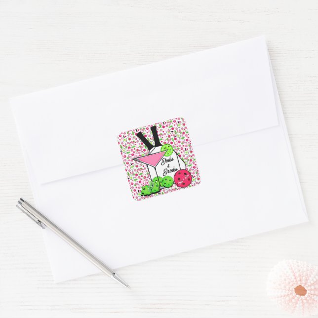 Pickleball Cocktails Dinks & Drinks Personalized Square Sticker (Envelope)