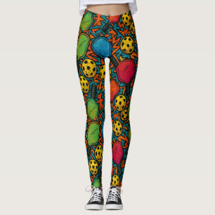 Pickleball Colorful Paddle Pattern Urban Art Leggings