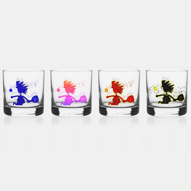 PICKLEBALL Colourful Assortment Four Whiskey Glass (Back)