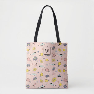 Pickleball Colourful Monogram First Initial Patter Tote Bag