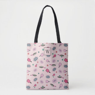 Pickleball Colourful Monogram First Initial Patter Tote Bag