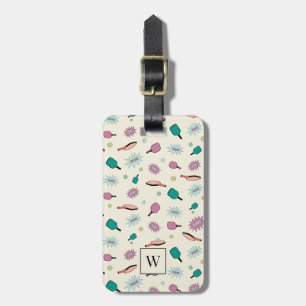 Pickleball! Colourful Monogram Initial Pattern Luggage Tag